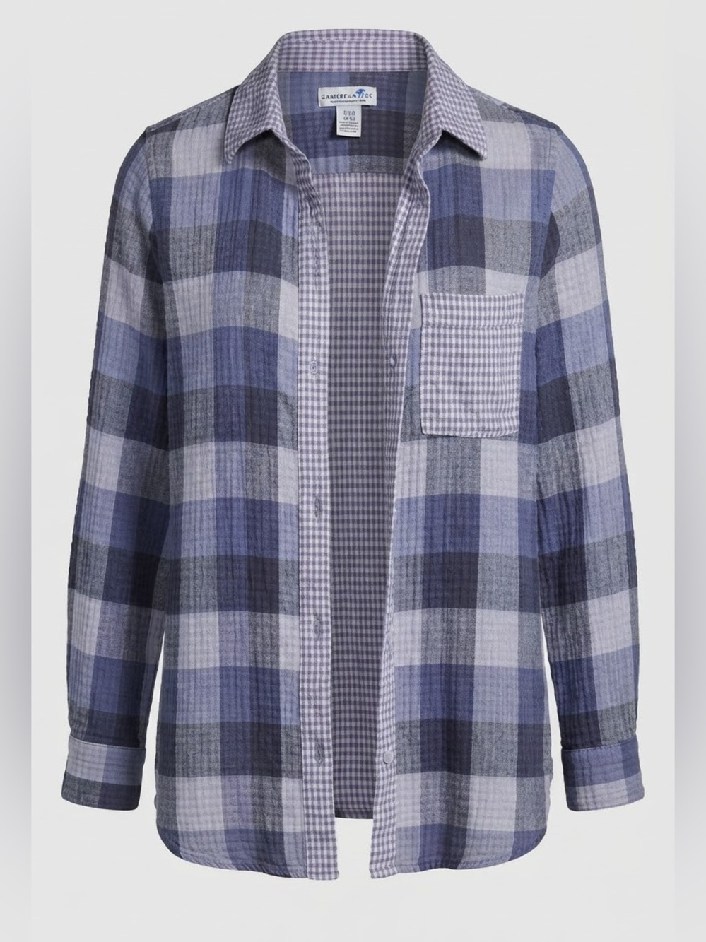 Caribbean Joe Purple Grey Plaid Button Down Flannel Shirt Mixed Gingham Shacket